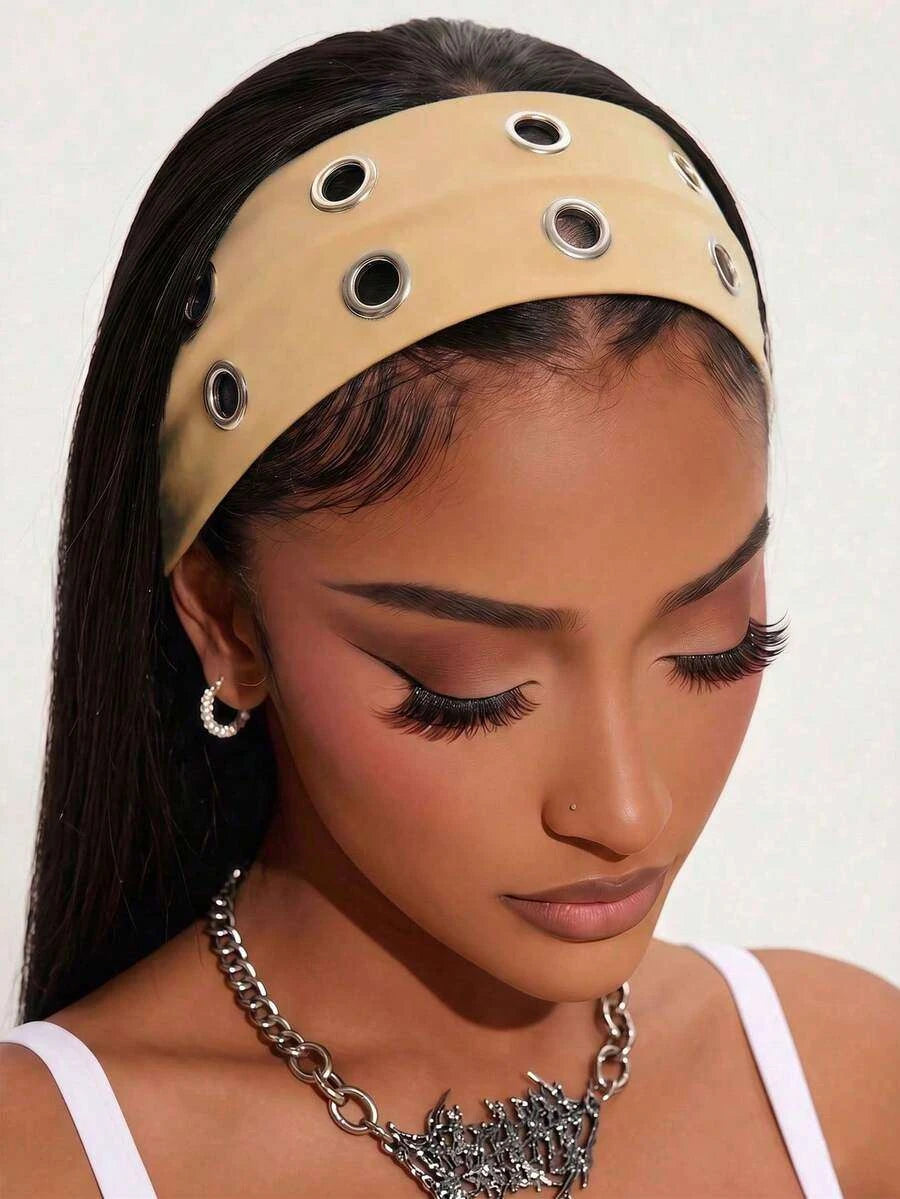 Anti-Slip Elastic Hollow-Out Headband for Women – Punk Gothic Style, Soft Stretch Fit – Perfect for Beach, Yoga, Sports & Daily Wear – Polyester, One Size