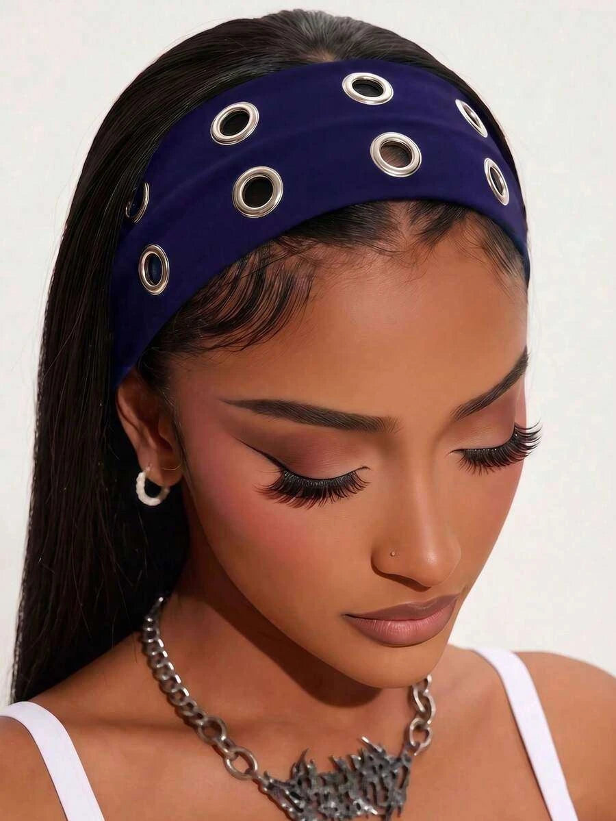Anti-Slip Elastic Hollow-Out Headband for Women – Punk Gothic Style, Soft Stretch Fit – Perfect for Beach, Yoga, Sports & Daily Wear – Polyester, One Size