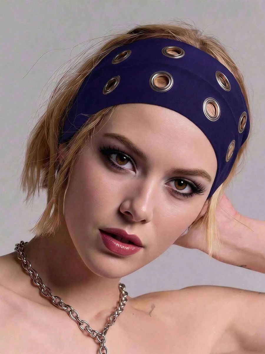Anti-Slip Elastic Hollow-Out Headband for Women – Punk Gothic Style, Soft Stretch Fit – Perfect for Beach, Yoga, Sports & Daily Wear – Polyester, One Size