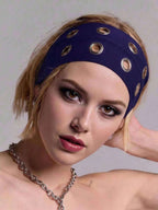 Anti-Slip Elastic Hollow-Out Headband for Women – Punk Gothic Style, Soft Stretch Fit – Perfect for Beach, Yoga, Sports & Daily Wear – Polyester, One Size
