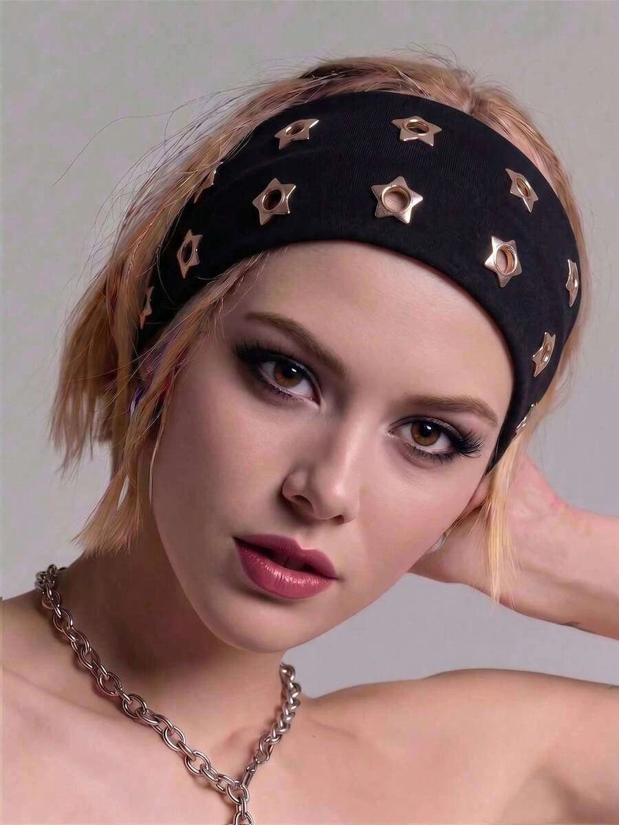 Anti-Slip Elastic Hollow-Out Headband for Women – Punk Gothic Style, Soft Stretch Fit – Perfect for Beach, Yoga, Sports & Daily Wear – Polyester, One Size