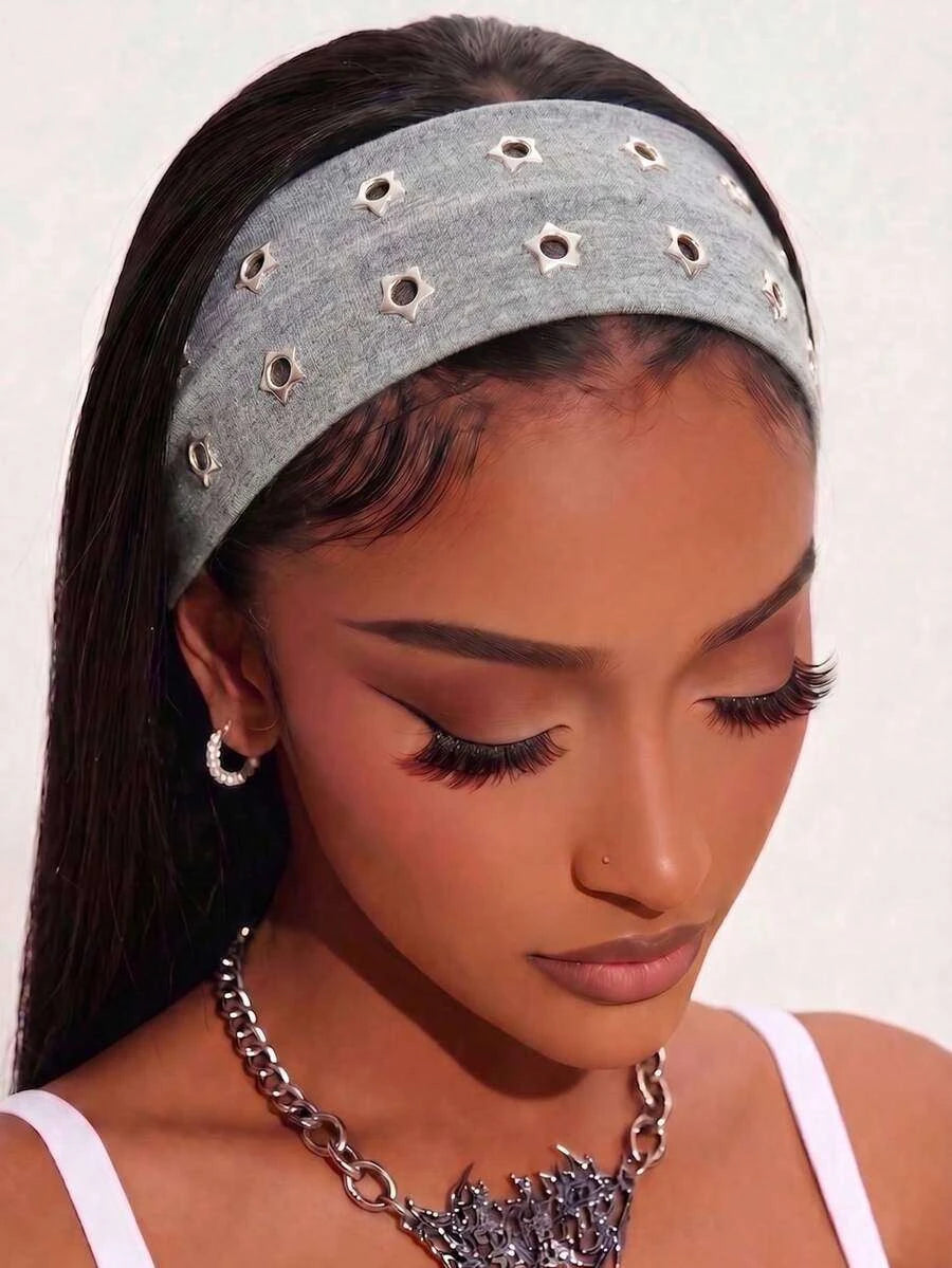 Anti-Slip Elastic Hollow-Out Headband for Women – Punk Gothic Style, Soft Stretch Fit – Perfect for Beach, Yoga, Sports & Daily Wear – Polyester, One Size