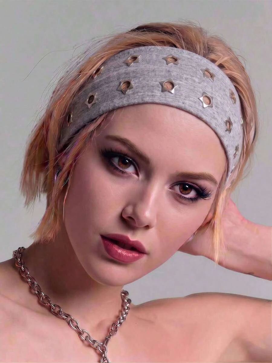 Anti-Slip Elastic Hollow-Out Headband for Women – Punk Gothic Style, Soft Stretch Fit – Perfect for Beach, Yoga, Sports & Daily Wear – Polyester, One Size