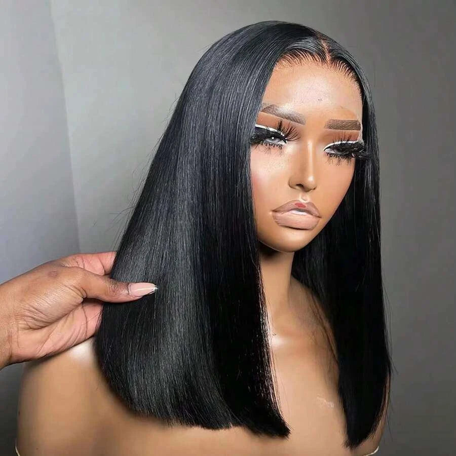 Glueless Bone Straight Bob Wig for Women – 13x4/13x6 HD Transparent Lace, Pre-Cut Pre-Plucked with Baby Hair, Put-On-and-Go, 250% Density – Perfect for Everyday Wear – Brazilian Human Hair Blend, 8–20 Inch, Natural
