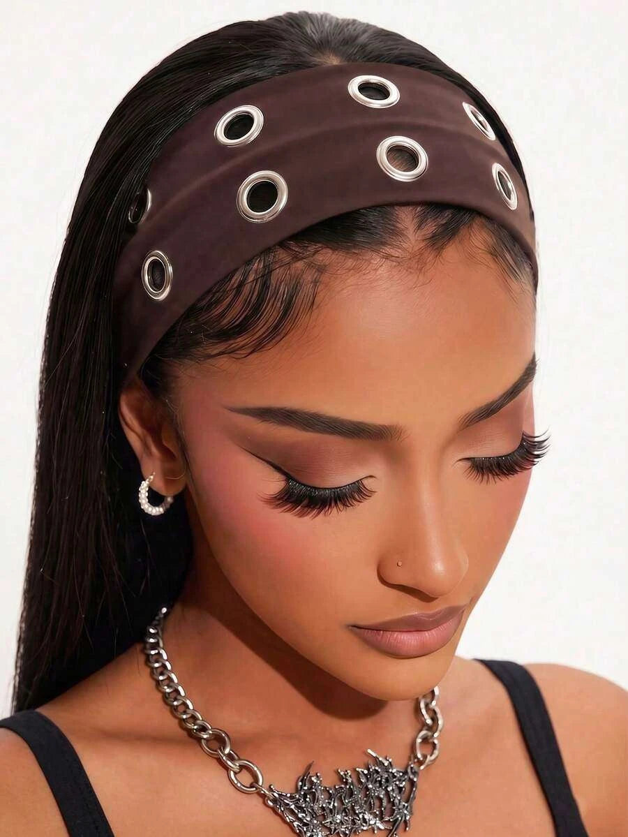 Anti-Slip Elastic Hollow-Out Headband for Women – Punk Gothic Style, Soft Stretch Fit – Perfect for Beach, Yoga, Sports & Daily Wear – Polyester, One Size