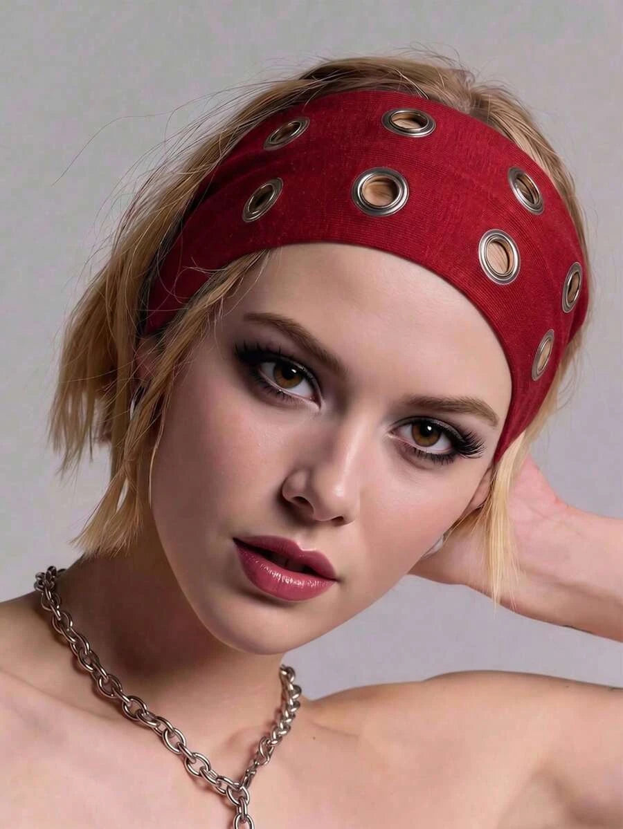 Anti-Slip Elastic Hollow-Out Headband for Women – Punk Gothic Style, Soft Stretch Fit – Perfect for Beach, Yoga, Sports & Daily Wear – Polyester, One Size
