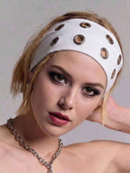 Anti-Slip Elastic Hollow-Out Headband for Women – Punk Gothic Style, Soft Stretch Fit – Perfect for Beach, Yoga, Sports & Daily Wear – Polyester, One Size