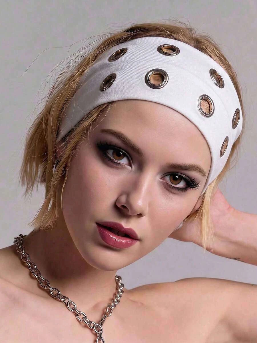 Anti-Slip Elastic Hollow-Out Headband for Women – Punk Gothic Style, Soft Stretch Fit – Perfect for Beach, Yoga, Sports & Daily Wear – Polyester, One Size