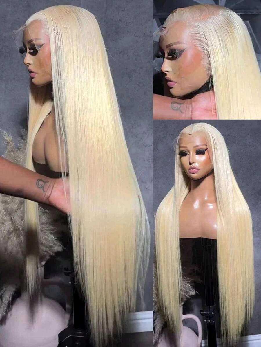 Glueless Straight Lace Front Human Hair Wig for Women – 13x4/13x6 Transparent Lace, Pre-Plucked with Baby Hair, 200% Density – Perfect for Everyday Wear & Special Occasions – Brazilian Human Hair Blend, 40 Inch, Blonde (S613)