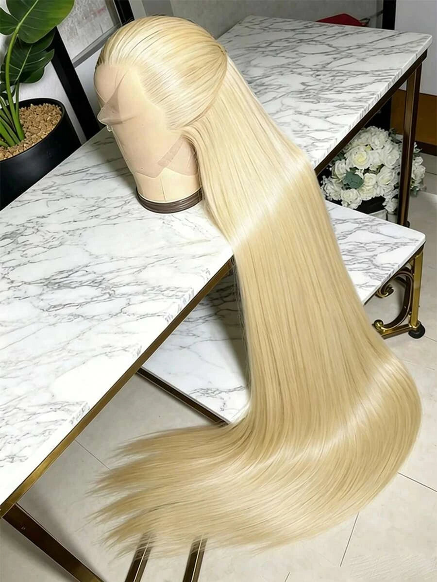 Glueless Straight Lace Front Human Hair Wig for Women – 13x4/13x6 Transparent Lace, Pre-Plucked with Baby Hair, 200% Density – Perfect for Everyday Wear & Special Occasions – Brazilian Human Hair Blend, 40 Inch, Blonde (S613)