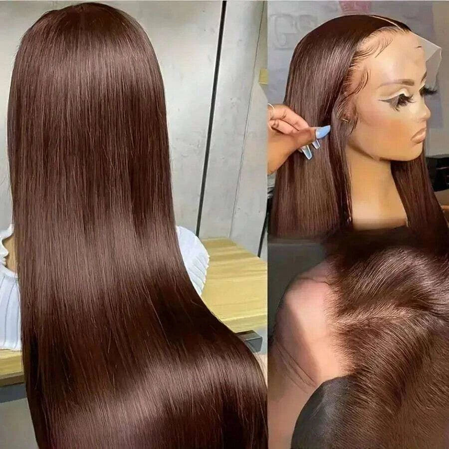Glueless Straight Lace Front Human Hair Wig for Women – 13x4/13x6 Transparent Lace, Pre-Plucked with Baby Hair, 200% Density – Perfect for Everyday Wear & Special Occasions – Brazilian Human Hair Blend, 40 Inch, Chocolate Brown (S4)
