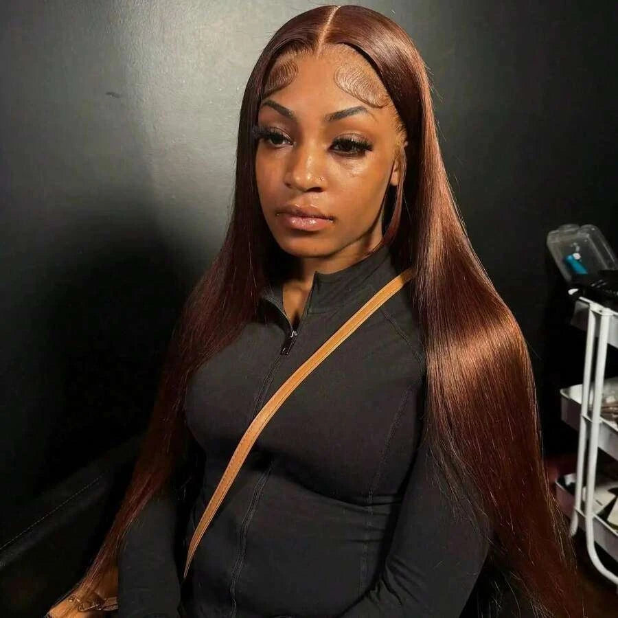 Glueless Straight Lace Front Human Hair Wig for Women – 13x4/13x6 Transparent Lace, Pre-Plucked with Baby Hair, 200% Density – Perfect for Everyday Wear & Special Occasions – Brazilian Human Hair Blend, 40 Inch, Chocolate Brown (S4)