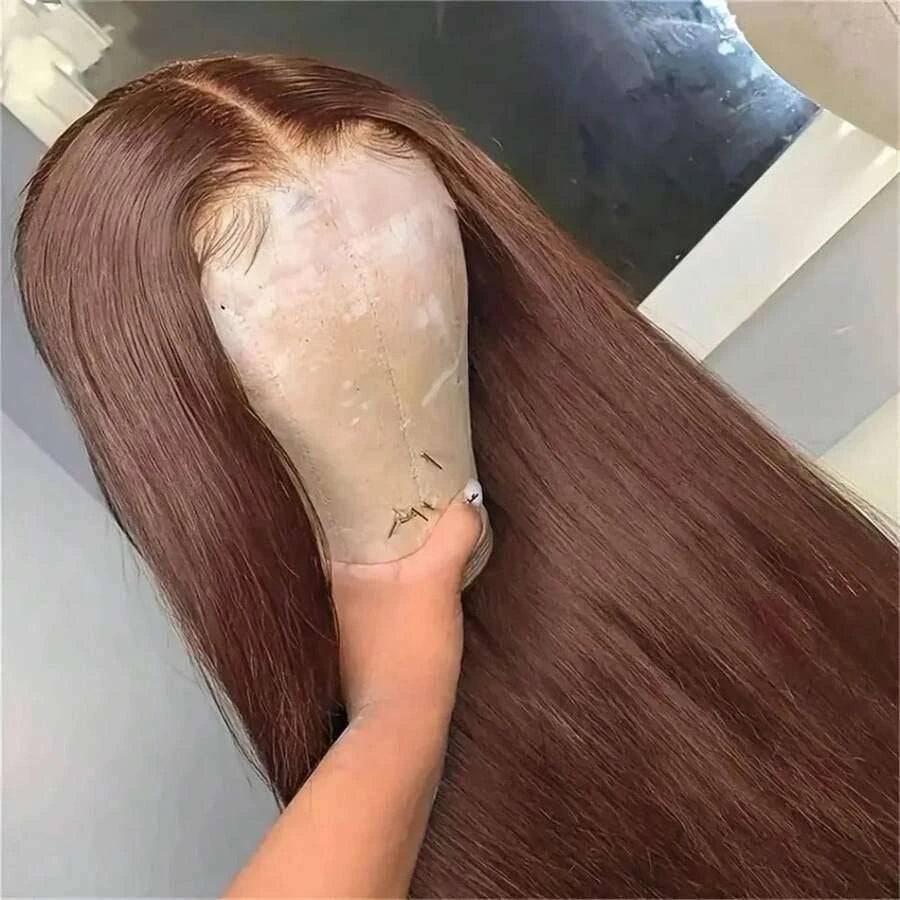Glueless Straight Lace Front Human Hair Wig for Women – 13x4/13x6 Transparent Lace, Pre-Plucked with Baby Hair, 200% Density – Perfect for Everyday Wear & Special Occasions – Brazilian Human Hair Blend, 40 Inch, Chocolate Brown (S4)