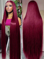 Glueless Straight Lace Front Human Hair Wig for Women – 13x4/13x6 Transparent Lace, Pre-Plucked with Baby Hair, 200% Density – Perfect for Everyday Wear & Special Occasions – Brazilian Human Hair Blend, 40 Inch, Burgundy