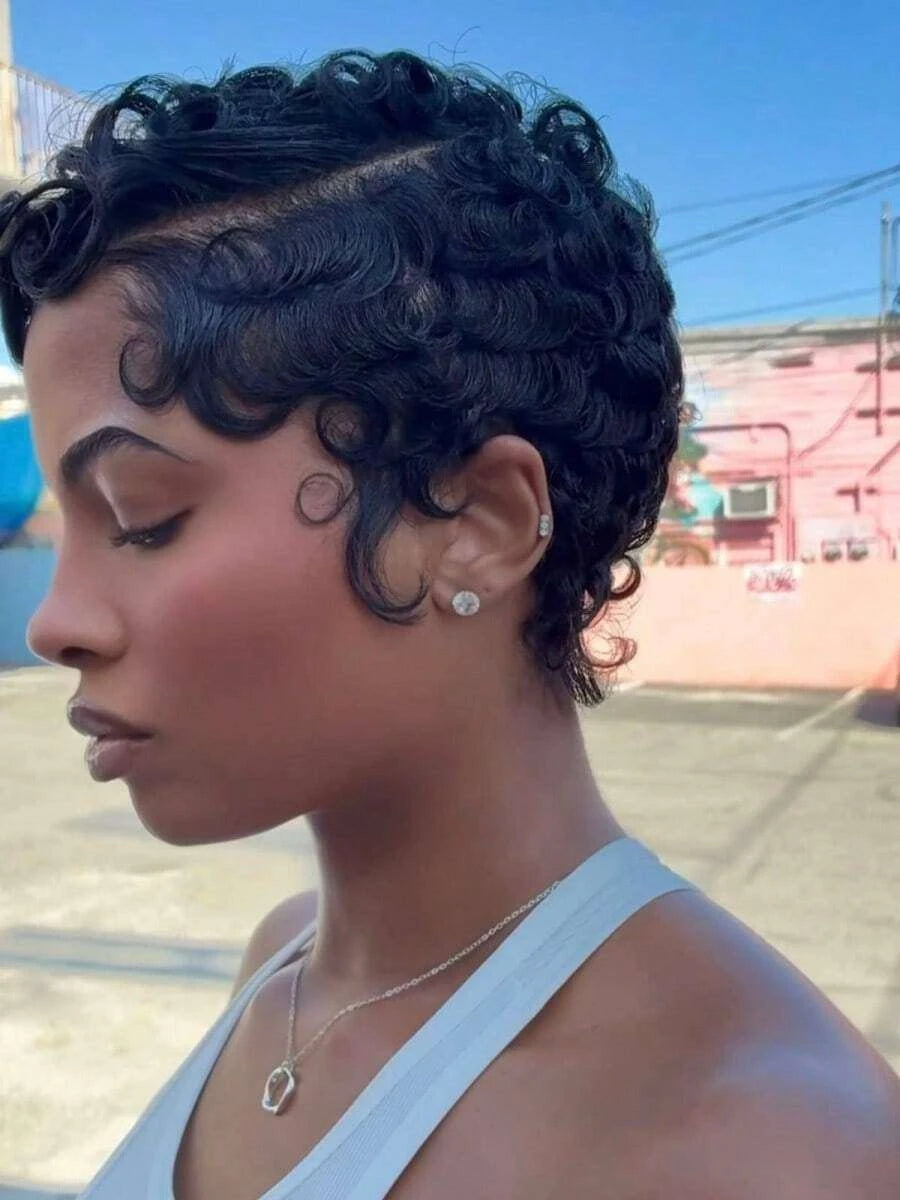 Glueless Pixie Cut Short Bob Wig for Women – 13x4 HD Lace Front, Curly Deep Wave Texture, Full Lace Construction – Perfect for Everyday Wear & Quick Styling – Brazilian Human Hair Blend, 4–6 Inch, Natural Black