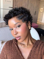 Glueless Pixie Cut Short Bob Wig for Women – 13x4 HD Lace Front, Curly Deep Wave Texture, Full Lace Construction – Perfect for Everyday Wear & Quick Styling – Brazilian Human Hair Blend, 4–6 Inch, Natural Black