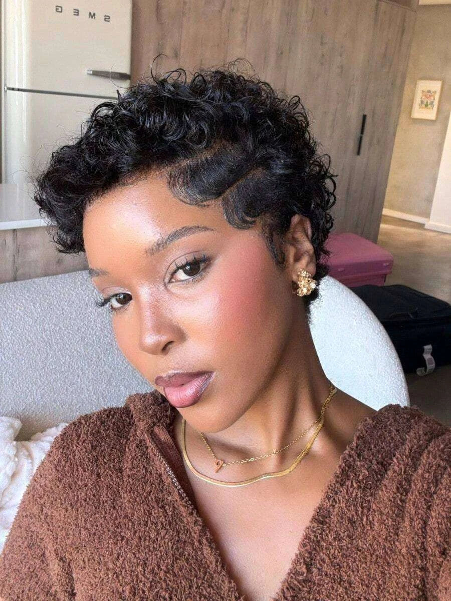 Glueless Pixie Cut Short Bob Wig for Women – 13x4 HD Lace Front, Curly Deep Wave Texture, Full Lace Construction – Perfect for Everyday Wear & Quick Styling – Brazilian Human Hair Blend, 4–6 Inch, Natural Black