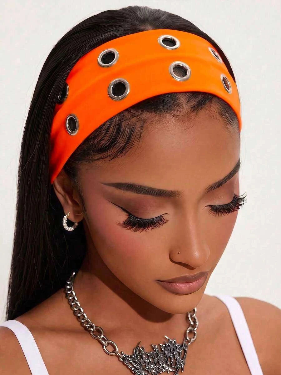 Anti-Slip Elastic Hollow-Out Headband for Women – Punk Gothic Style, Soft Stretch Fit – Perfect for Beach, Yoga, Sports & Daily Wear – Polyester, One Size