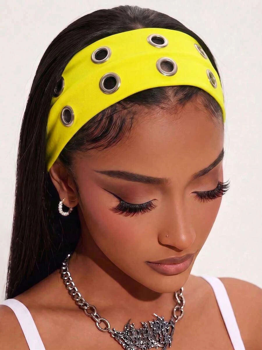 Anti-Slip Elastic Hollow-Out Headband for Women – Punk Gothic Style, Soft Stretch Fit – Perfect for Beach, Yoga, Sports & Daily Wear – Polyester, One Size