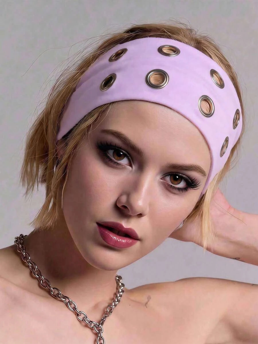 Anti-Slip Elastic Hollow-Out Headband for Women – Punk Gothic Style, Soft Stretch Fit – Perfect for Beach, Yoga, Sports & Daily Wear – Polyester, One Size