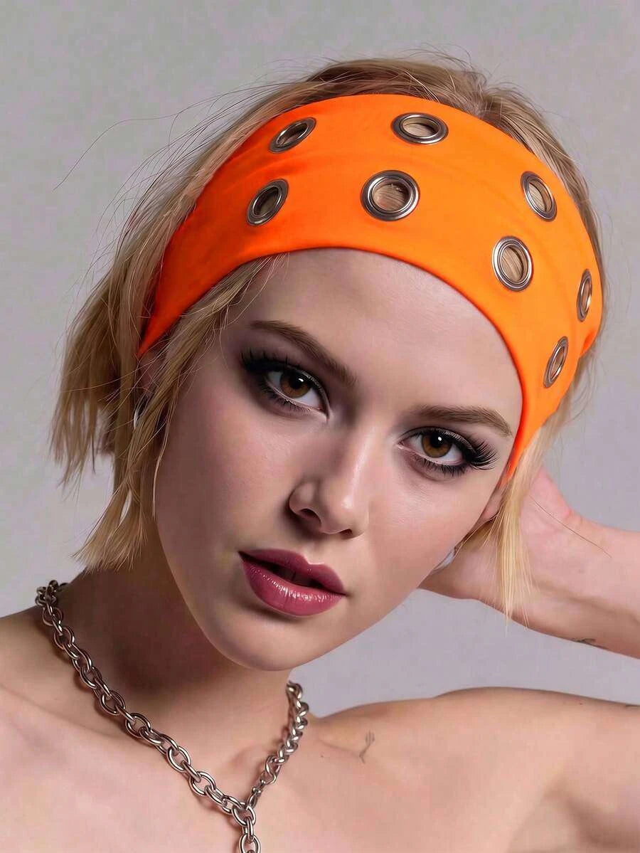 Anti-Slip Elastic Hollow-Out Headband for Women – Punk Gothic Style, Soft Stretch Fit – Perfect for Beach, Yoga, Sports & Daily Wear – Polyester, One Size