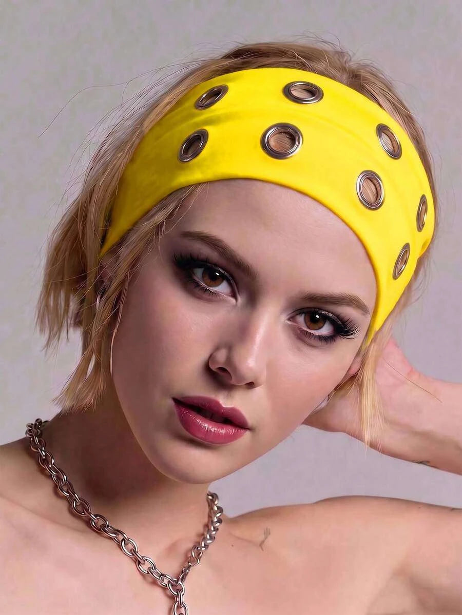 Anti-Slip Elastic Hollow-Out Headband for Women – Punk Gothic Style, Soft Stretch Fit – Perfect for Beach, Yoga, Sports & Daily Wear – Polyester, One Size