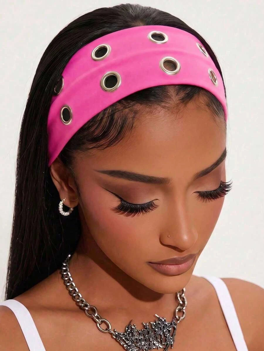 Anti-Slip Elastic Hollow-Out Headband for Women – Punk Gothic Style, Soft Stretch Fit – Perfect for Beach, Yoga, Sports & Daily Wear – Polyester, One Size