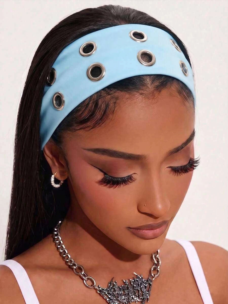 Anti-Slip Elastic Hollow-Out Headband for Women – Punk Gothic Style, Soft Stretch Fit – Perfect for Beach, Yoga, Sports & Daily Wear – Polyester, One Size