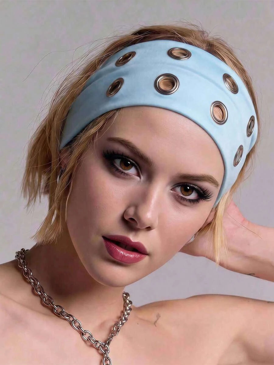 Anti-Slip Elastic Hollow-Out Headband for Women – Punk Gothic Style, Soft Stretch Fit – Perfect for Beach, Yoga, Sports & Daily Wear – Polyester, One Size