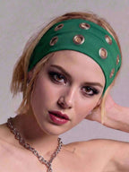 Anti-Slip Elastic Hollow-Out Headband for Women – Punk Gothic Style, Soft Stretch Fit – Perfect for Beach, Yoga, Sports & Daily Wear – Polyester, One Size