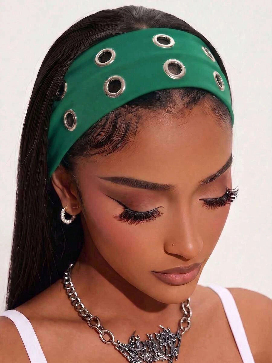 Anti-Slip Elastic Hollow-Out Headband for Women – Punk Gothic Style, Soft Stretch Fit – Perfect for Beach, Yoga, Sports & Daily Wear – Polyester, One Size