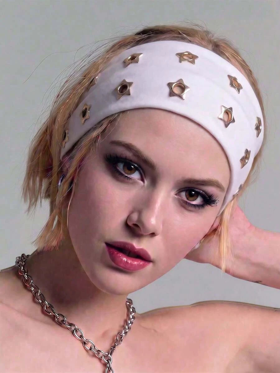 Anti-Slip Elastic Hollow-Out Headband for Women – Punk Gothic Style, Soft Stretch Fit – Perfect for Beach, Yoga, Sports & Daily Wear – Polyester, One Size