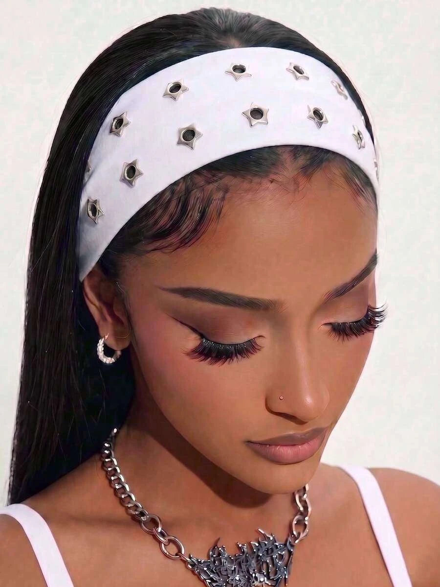 Anti-Slip Elastic Hollow-Out Headband for Women – Punk Gothic Style, Soft Stretch Fit – Perfect for Beach, Yoga, Sports & Daily Wear – Polyester, One Size