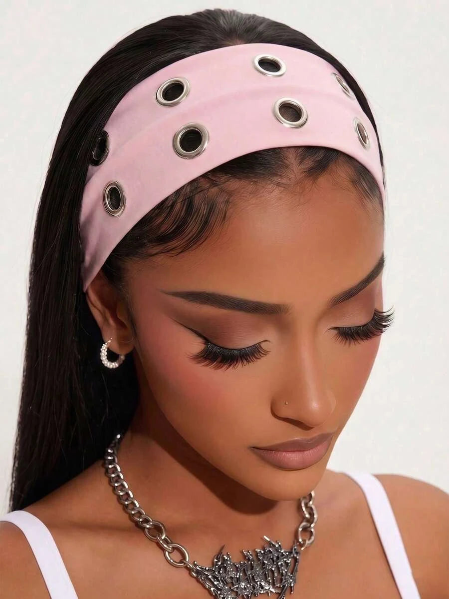Anti-Slip Elastic Hollow-Out Headband for Women – Punk Gothic Style, Soft Stretch Fit – Perfect for Beach, Yoga, Sports & Daily Wear – Polyester, One Size