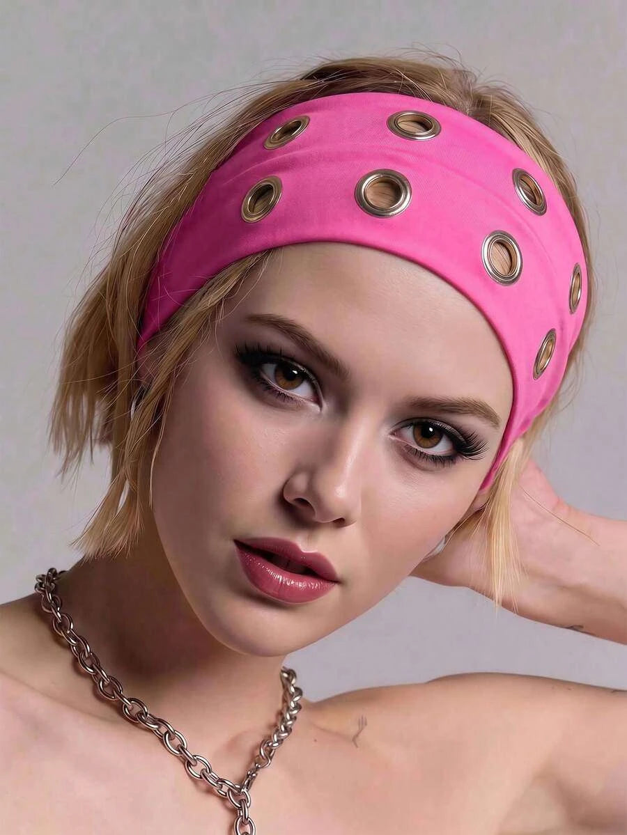 Anti-Slip Elastic Hollow-Out Headband for Women – Punk Gothic Style, Soft Stretch Fit – Perfect for Beach, Yoga, Sports & Daily Wear – Polyester, One Size
