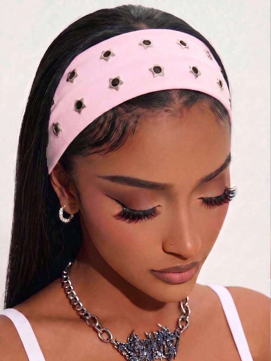 Anti-Slip Elastic Hollow-Out Headband for Women – Punk Gothic Style, Soft Stretch Fit – Perfect for Beach, Yoga, Sports & Daily Wear – Polyester, One Size