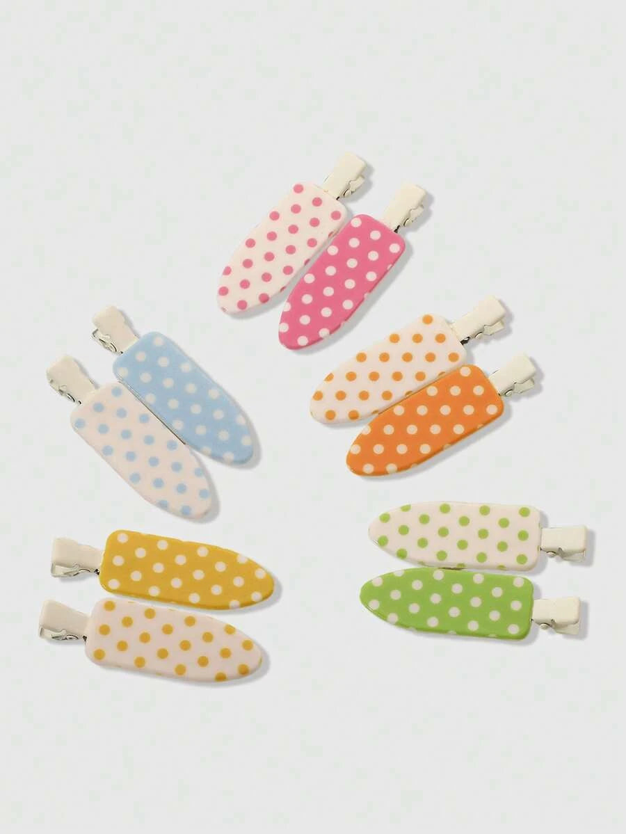Retro Polka Dot Bangs Hairpin Clips for Women – 4-Piece Set, Cute Kawaii Style – Perfect for Daily Wear & Going Out – Metal, One Size