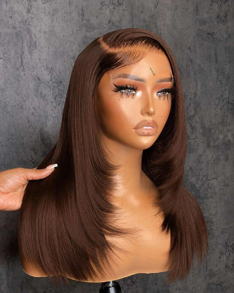 Glueless Straight Lace Front Wig for Women – 13x4 HD Transparent Lace, Pre-Plucked, 200% Density – Perfect for Everyday & Special Occasions – Brazilian Human Hair Blend, 6–34 Inch, Colors: Natural, Brown, Brown/Blonde Mix, Burgundy