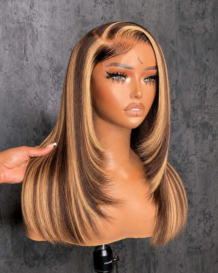 Glueless Straight Lace Front Wig for Women – 13x4 HD Transparent Lace, Pre-Plucked, 200% Density – Perfect for Everyday & Special Occasions – Brazilian Human Hair Blend, 6–34 Inch, Colors: Natural, Brown, Brown/Blonde Mix, Burgundy