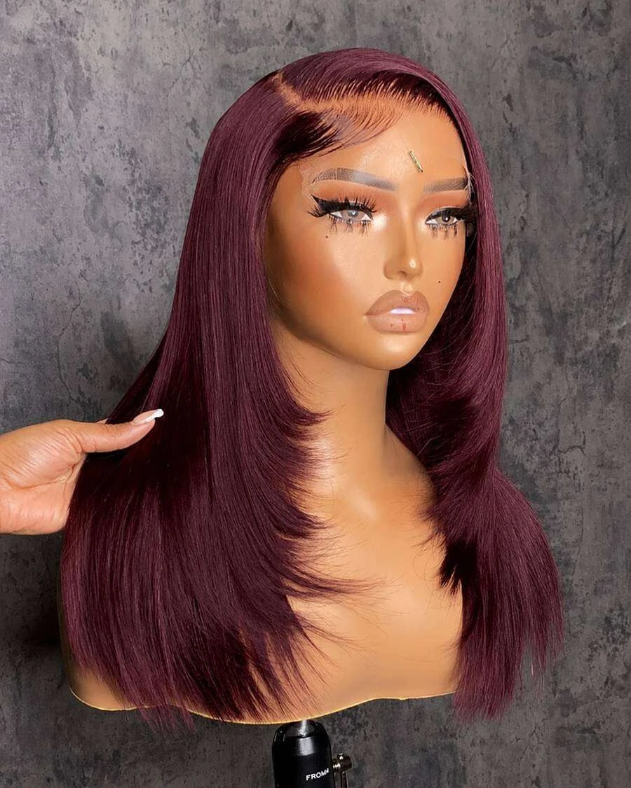 Glueless Straight Lace Front Wig for Women – 13x4 HD Transparent Lace, Pre-Plucked, 200% Density – Perfect for Everyday & Special Occasions – Brazilian Human Hair Blend, 6–34 Inch, Colors: Natural, Brown, Brown/Blonde Mix, Burgundy