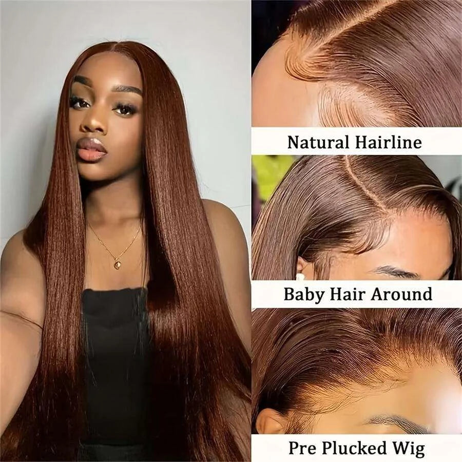 Glueless Straight Lace Front Wig for Women – 13x4 HD Transparent Lace, Pre-Plucked, 200% Density – Perfect for Everyday & Special Occasions – Brazilian Human Hair Blend, 6–34 Inch, Colors: Natural, Brown, Brown/Blonde Mix, Burgundy