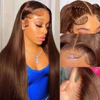 Glueless Straight Lace Front Wig for Women – 13x4 HD Transparent Lace, Pre-Plucked, 200% Density – Perfect for Everyday & Special Occasions – Brazilian Human Hair Blend, 6–34 Inch, Colors: Natural, Brown, Brown/Blonde Mix, Burgundy