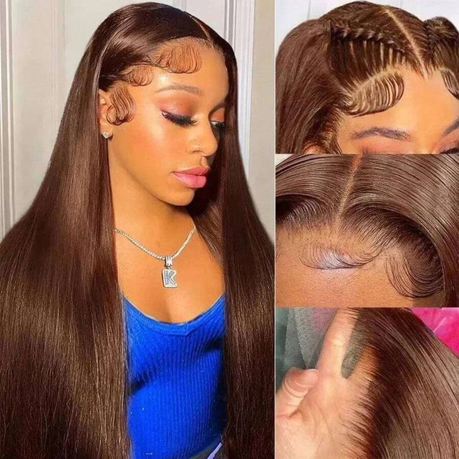 Glueless Straight Lace Front Wig for Women – 13x4 HD Transparent Lace, Pre-Plucked, 200% Density – Perfect for Everyday & Special Occasions – Brazilian Human Hair Blend, 6–34 Inch, Colors: Natural, Brown, Brown/Blonde Mix, Burgundy
