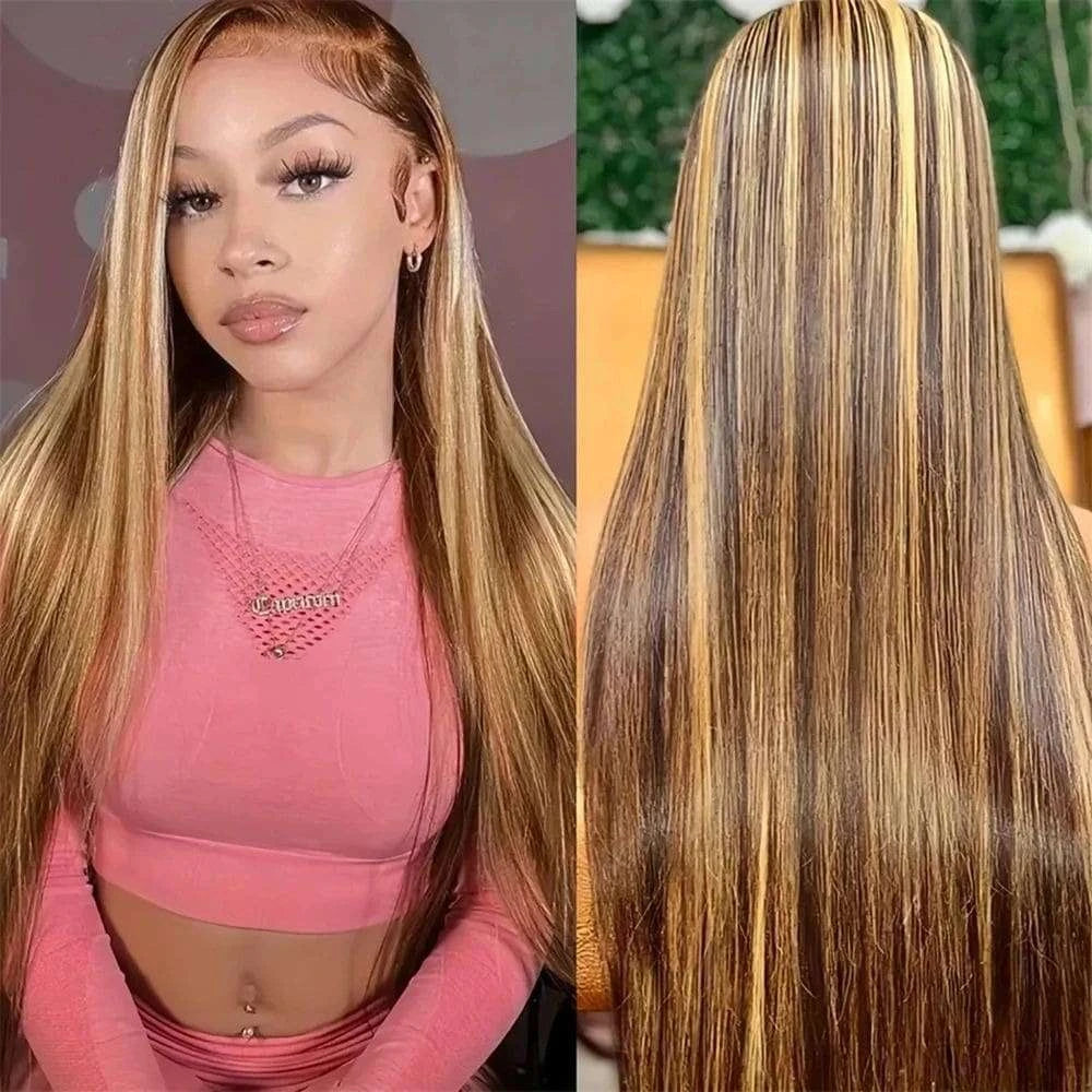 Glueless Straight Lace Front Wig for Women – 13x4 HD Transparent Lace, Pre-Plucked, 200% Density – Perfect for Everyday & Special Occasions – Brazilian Human Hair Blend, 6–34 Inch, Colors: Natural, Brown, Brown/Blonde Mix, Burgundy