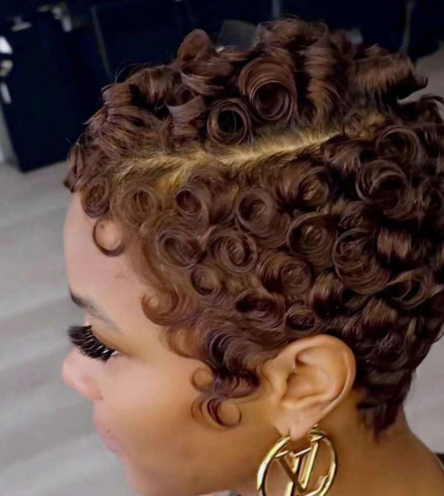 Glueless Pixie Cut Short Bob Wig for Women – 13x4 HD Lace Front, Curly Deep Wave Texture, Full Lace Construction – Perfect for Everyday Wear & Quick Styling – Brazilian Human Hair Blend, 4–6 Inch, Dark Brown (#2)