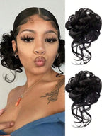 Heat-Resistant Curly Messy Bun Scrunchie Ponytail for Women – Braided Elastic Wrap, Instant Updo Style – Perfect for Parties & Everyday Wear – Synthetic Fiber