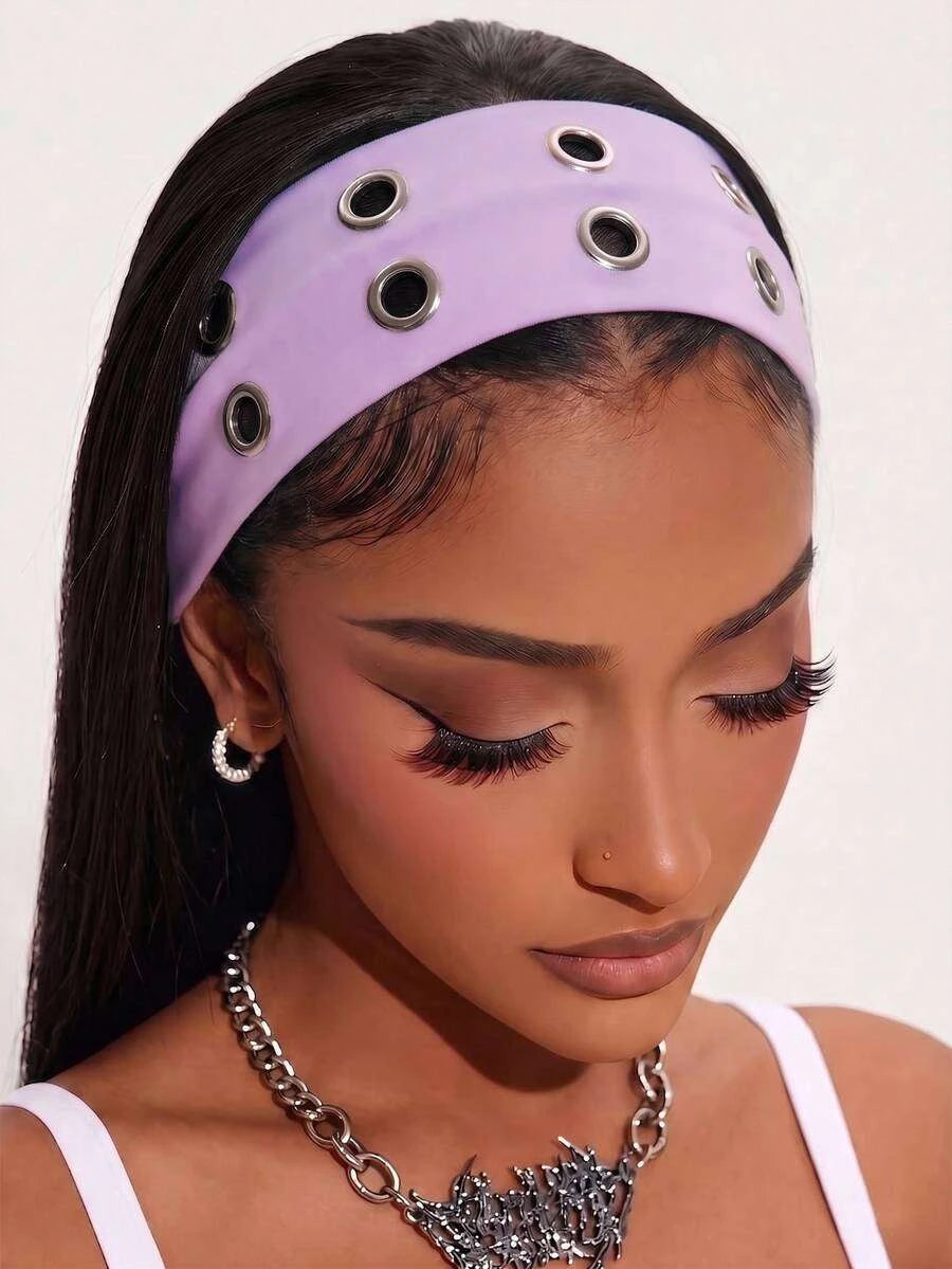Anti-Slip Elastic Hollow-Out Headband for Women – Punk Gothic Style, Soft Stretch Fit – Perfect for Beach, Yoga, Sports & Daily Wear – Polyester, One Size