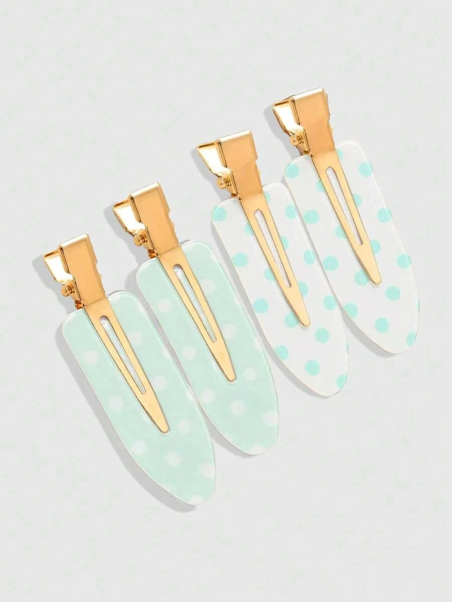 Retro Polka Dot Bangs Hairpin Clips for Women – 4-Piece Set, Cute Kawaii Style – Perfect for Daily Wear & Going Out – Metal, One Size