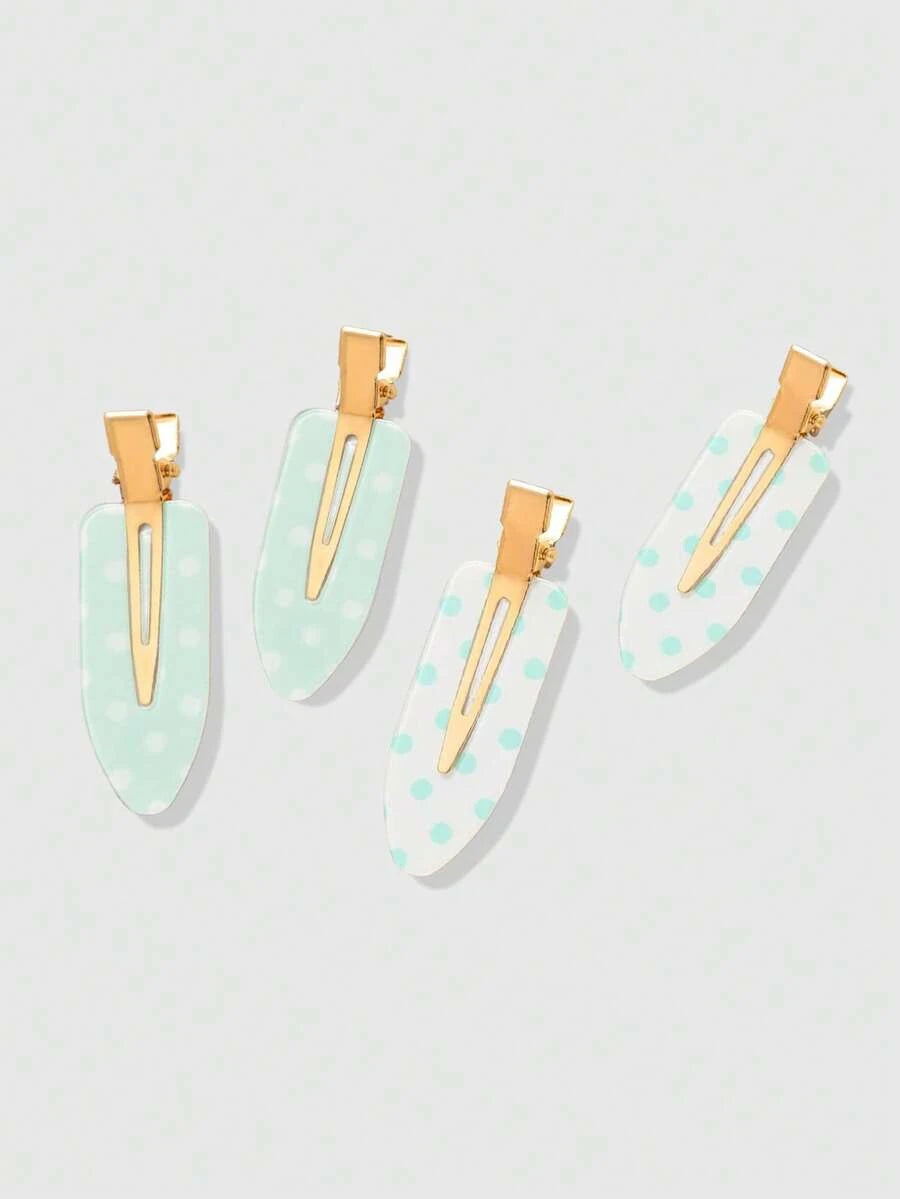 Retro Polka Dot Bangs Hairpin Clips for Women – 4-Piece Set, Cute Kawaii Style – Perfect for Daily Wear & Going Out – Metal, One Size