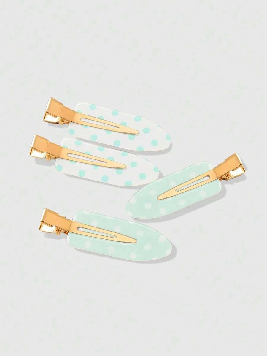 Retro Polka Dot Bangs Hairpin Clips for Women – 4-Piece Set, Cute Kawaii Style – Perfect for Daily Wear & Going Out – Metal, One Size
